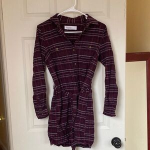 Carve Designs Plaid Shirt Dress - Burgundy and White